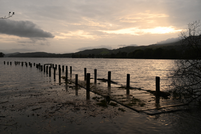 Jetty on Coniston Water at sunset